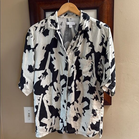 Topshop Floral Linen Resort Shirt XS - Picture 6 of 8